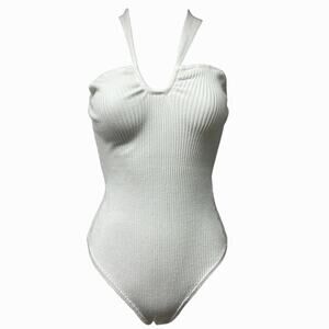 Abercrombie & Fitch Off White Ribbed Halter Neck Seamless Bodysuit Size Small